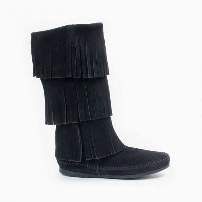 Women's Minnetonka 5-Layer Fringe ZipOn Boot Black 1659 