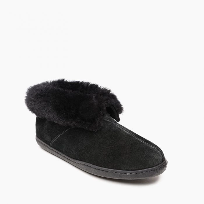 BLACK FLUFFY PLATFORM SLIPPERS FAUX FUR LINED ANKLE BOOTS | Go Wholesale