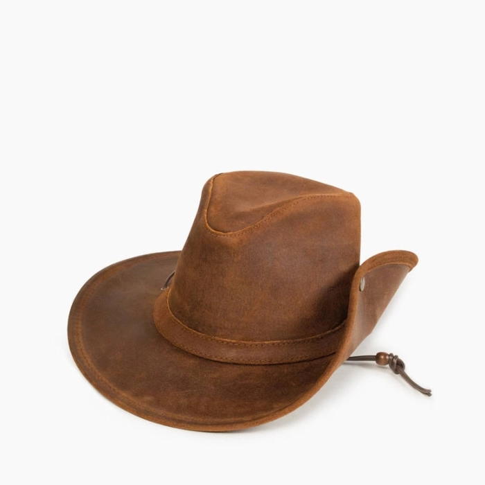 Minnetonka Aussie Brown Leather Cowboy Hat Large